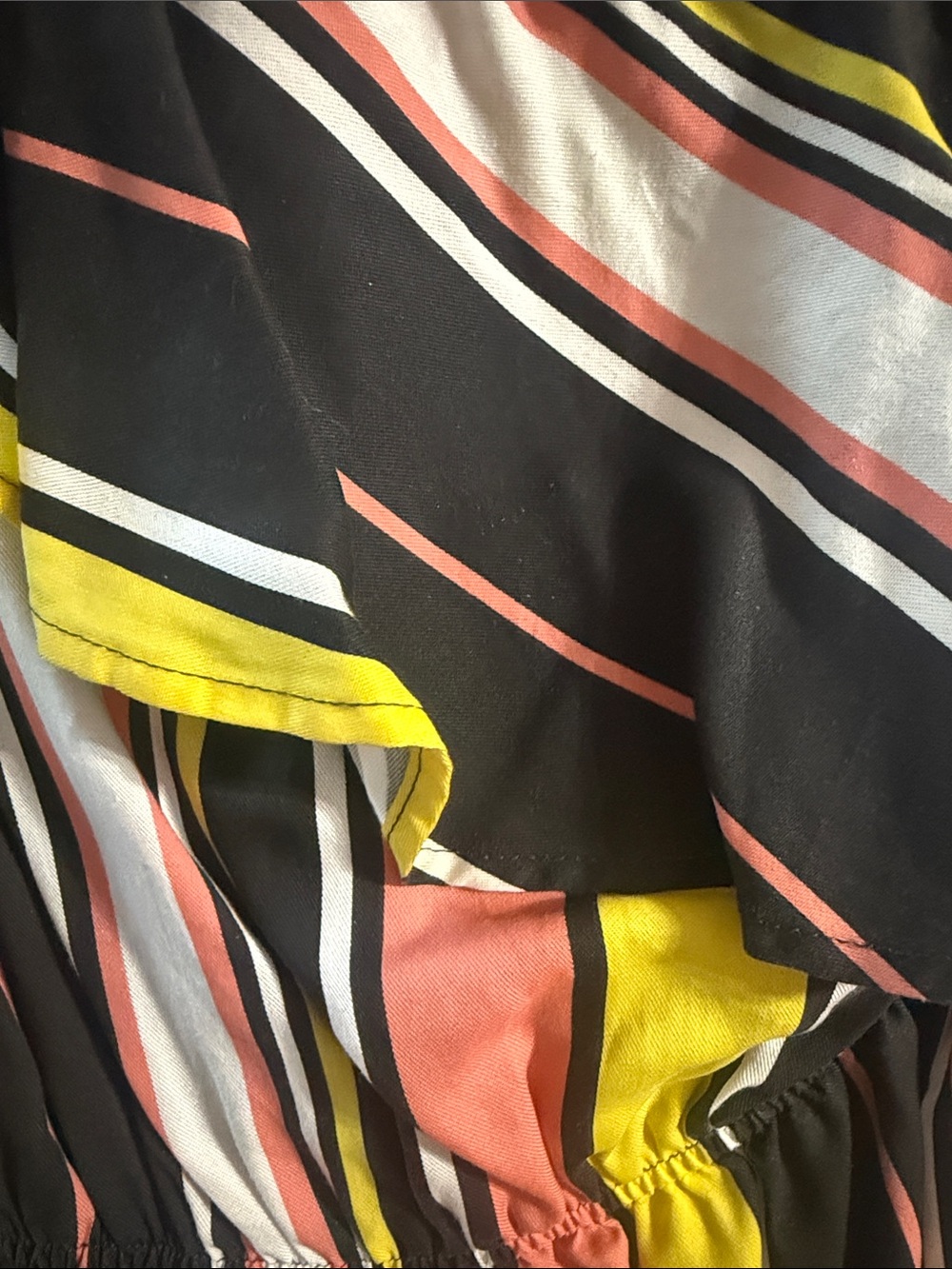 Guess One-Shoulder Striped Mini Dress in Black, Yellow, Coral, White - Picture 3 of 4